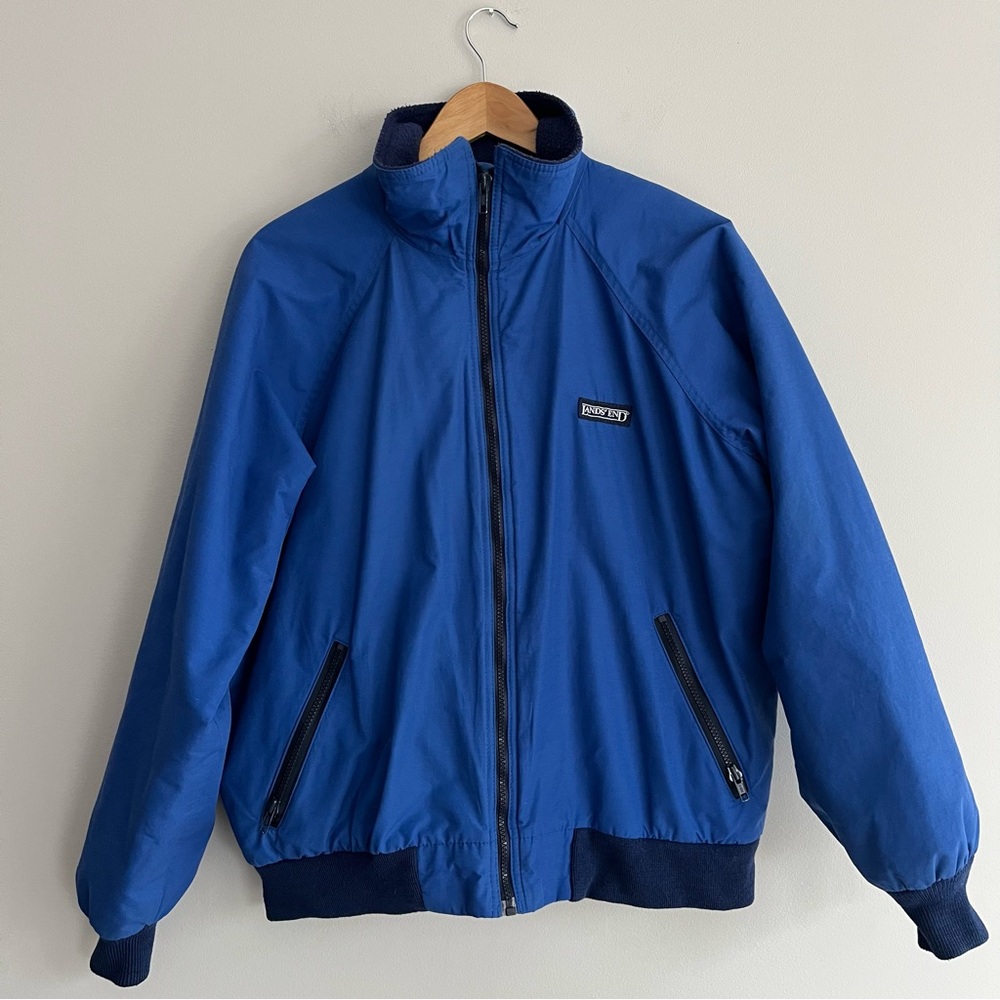 Lands' End Vintage Blue Winter Bomber Jacket Large